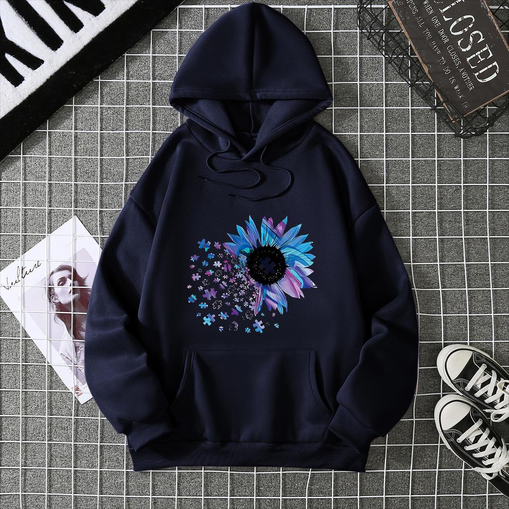 Sudadera con capucha holgada de manga larga con forro de terciopelo para otoño e invierno 7029