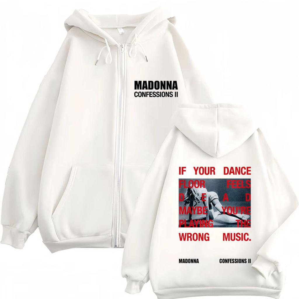 Madonna CONFESSIONS II Album Tour Print Zipper Hoodie Men Women Vintage Sweatshirts Loose Casual Hip-hop Zip Up Jacket Coat