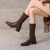 Krazing Pot Microfiber Autumn Winter Shoes Thick Med Heels Size 43 Chelsea Boots Apricot Zipper Mid-calf Boots