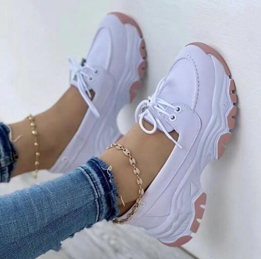 Spring summer new front lace-up casual single shoes thick sole platform large size round head single shoes flats C1043
