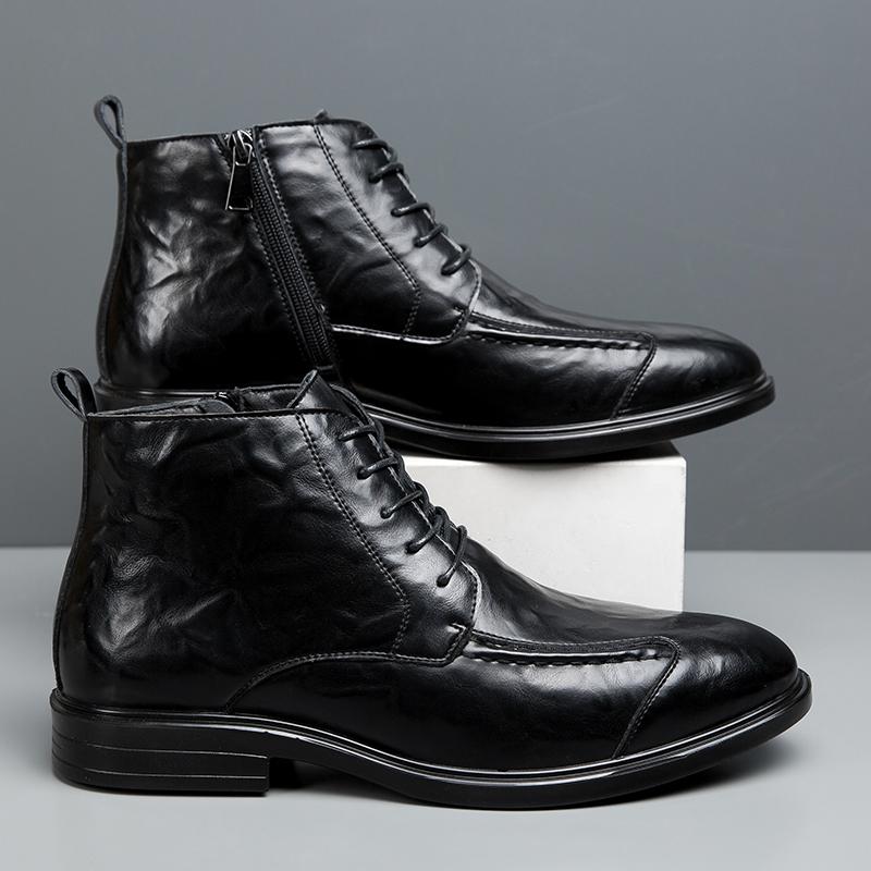 Herrenstiefel im Vintage-Stil Mode Botines Reißverschluss Schnürstiefel Klassische Business-Kleiderschuhe Vielseitige Leder Herren Freizeitschuhe