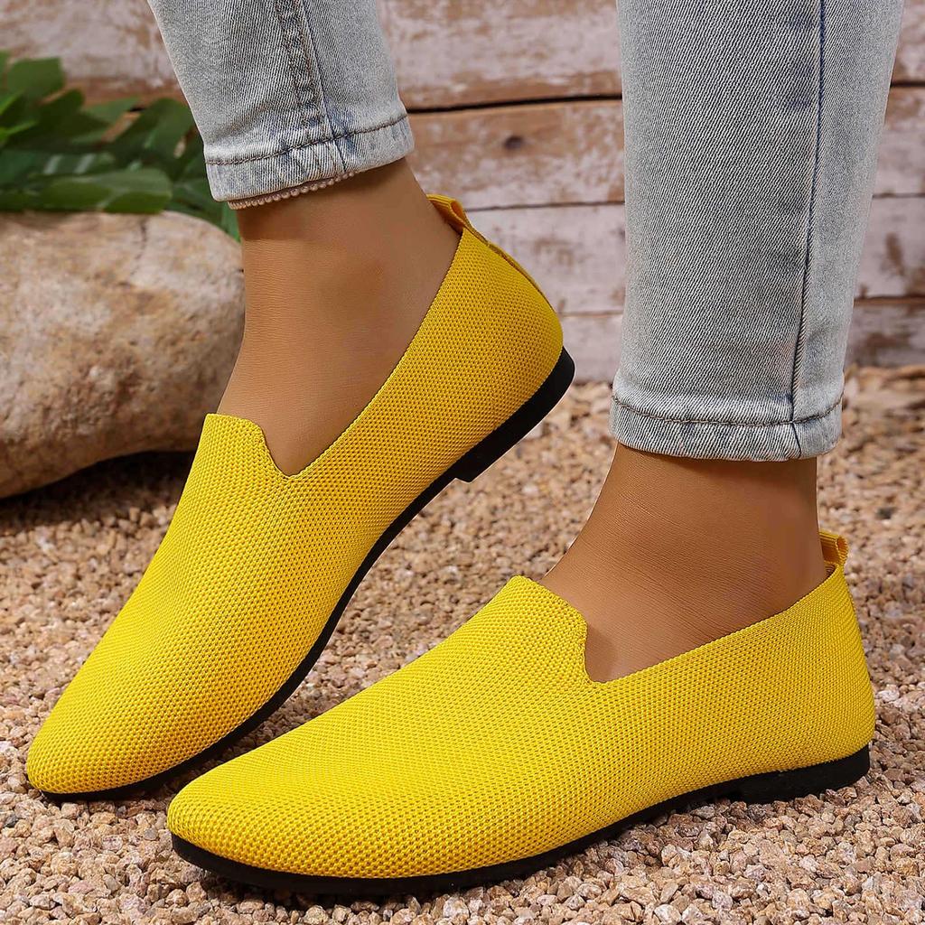 Women's Flyknit Pointed Toe Flats - Versatile, Breathable, Comfortable Solid Color Summer Shoes