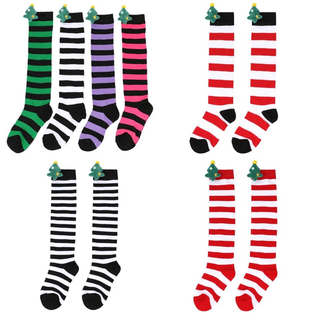 Cute Plush Christmas Socks For Kids Over The Knee Striped Cartoon Toy Socks