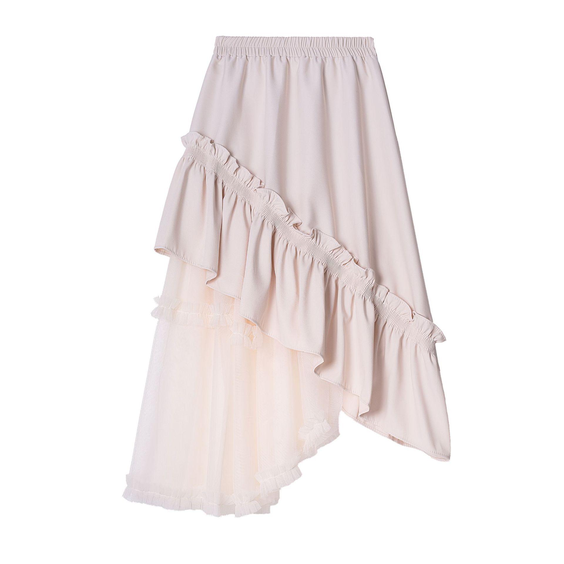 

Уличный стиль контрастный цвет грибок края сшивание сетчатая юбка лето новый нишевый дизайн мода средняя и длинная юбка One size