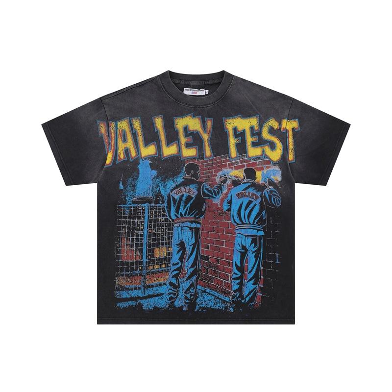 Meichao Vale New Retro Character Print Summer High Street Men and Women Loose Casual Wash Old Short Sleeve T-shirt