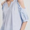 ELLE Chic Color Block French Off-Shoulder Ruffled Short Sleeve Shirt Women tops EM51791