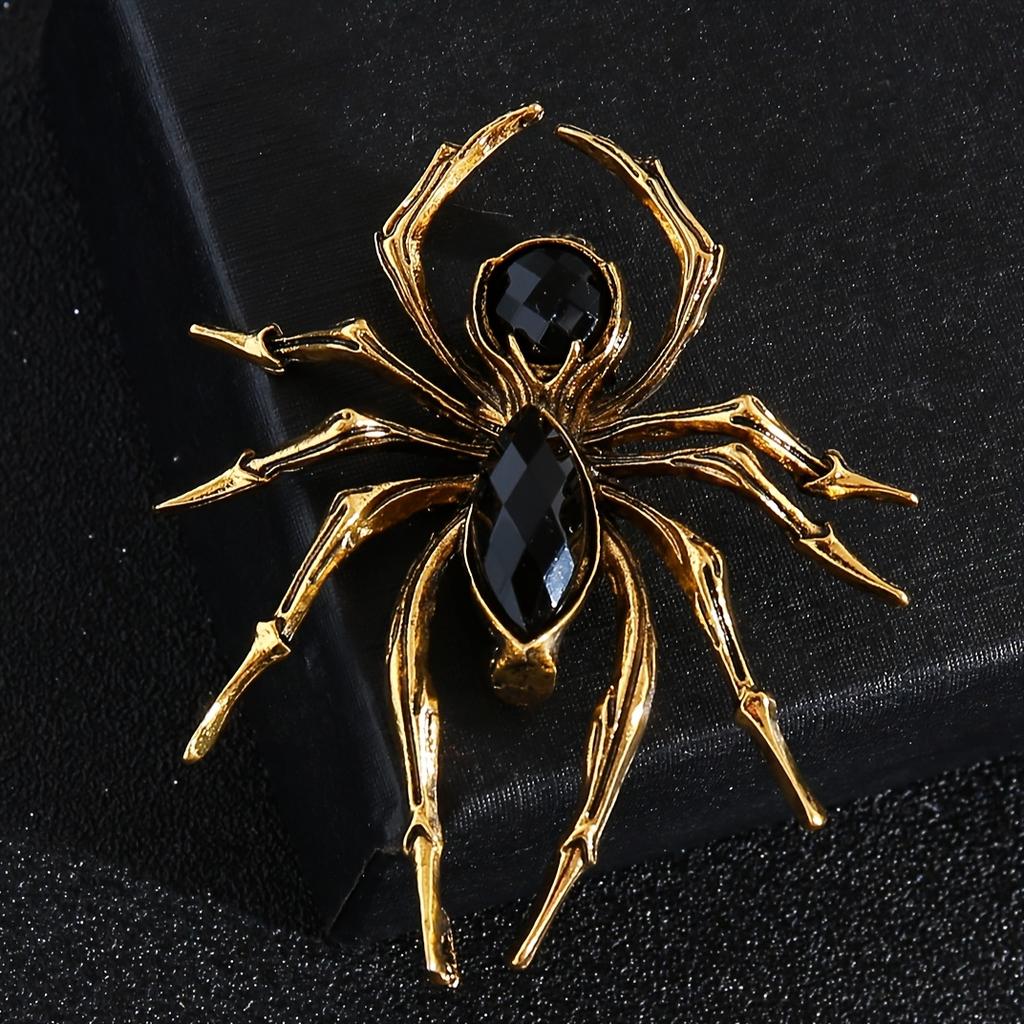 Golden & Silvery Alloy Spider Brooch Pins for Men | Vintage-Inspired Design, Faux Gemstone Embellished, Chain Necklace Accessory for Suits, Jackets