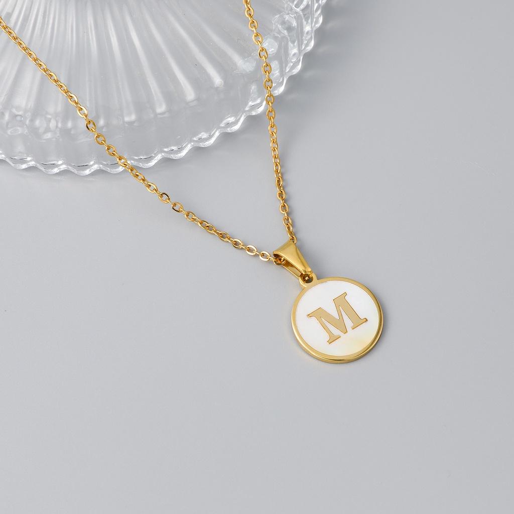 Stylish Stainless Steel Shell Letter Necklace For Women Round Titanium Steel Pendant Necklace With English Alphabet Letters