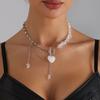 Cold feeling love necklace irregular transparent stone beaded OT stick necklace