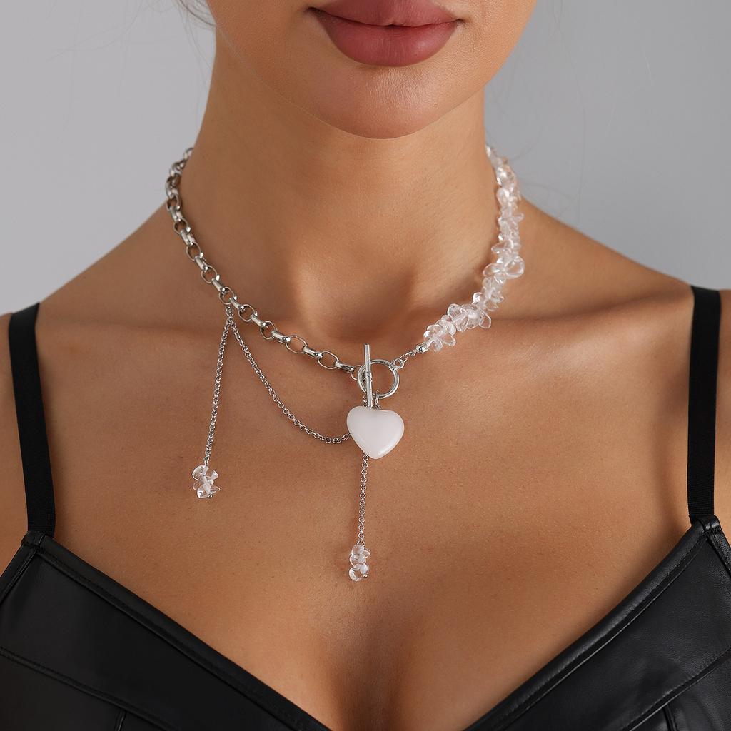 Cold feeling love necklace irregular transparent stone beaded OT stick necklace