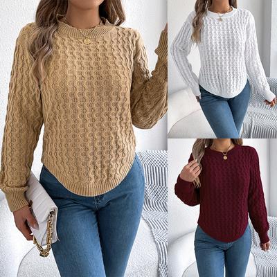 Women's Oversized Sweaters Puff Long Sleeve Round Neck Jumper Tops Chunky Knit Pullover Sweater Basic Solid Autumn Winter Knitwear
