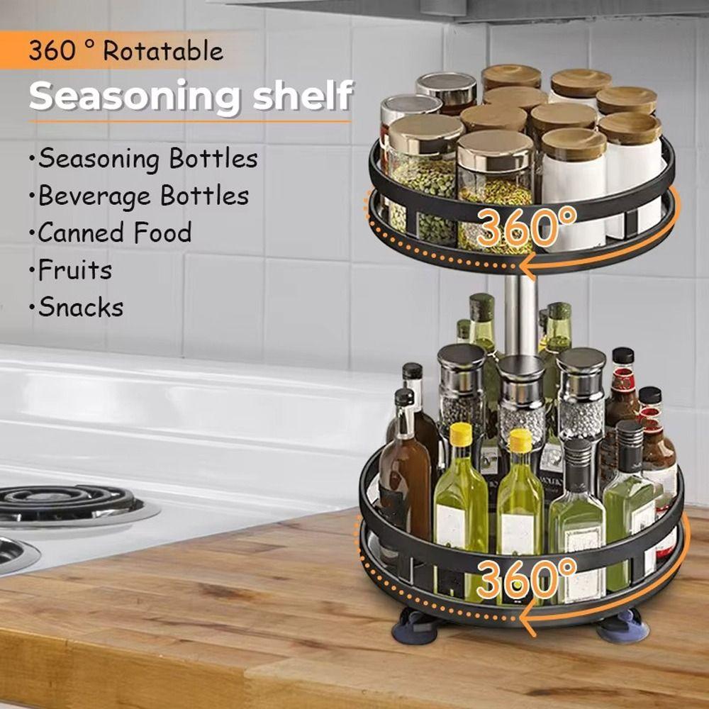 Carbon Steel Kitchen Storage Tray 360° Rotation Rotating Spice Shelf Spice Bottle