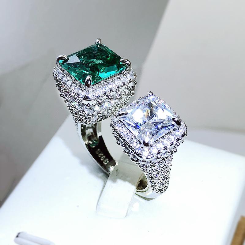 New Fashion Emerald Butterfly Ring Female Opening Full Diamond Ring 925 Stamp Temperament Wild Birthday Wedding Party Gift