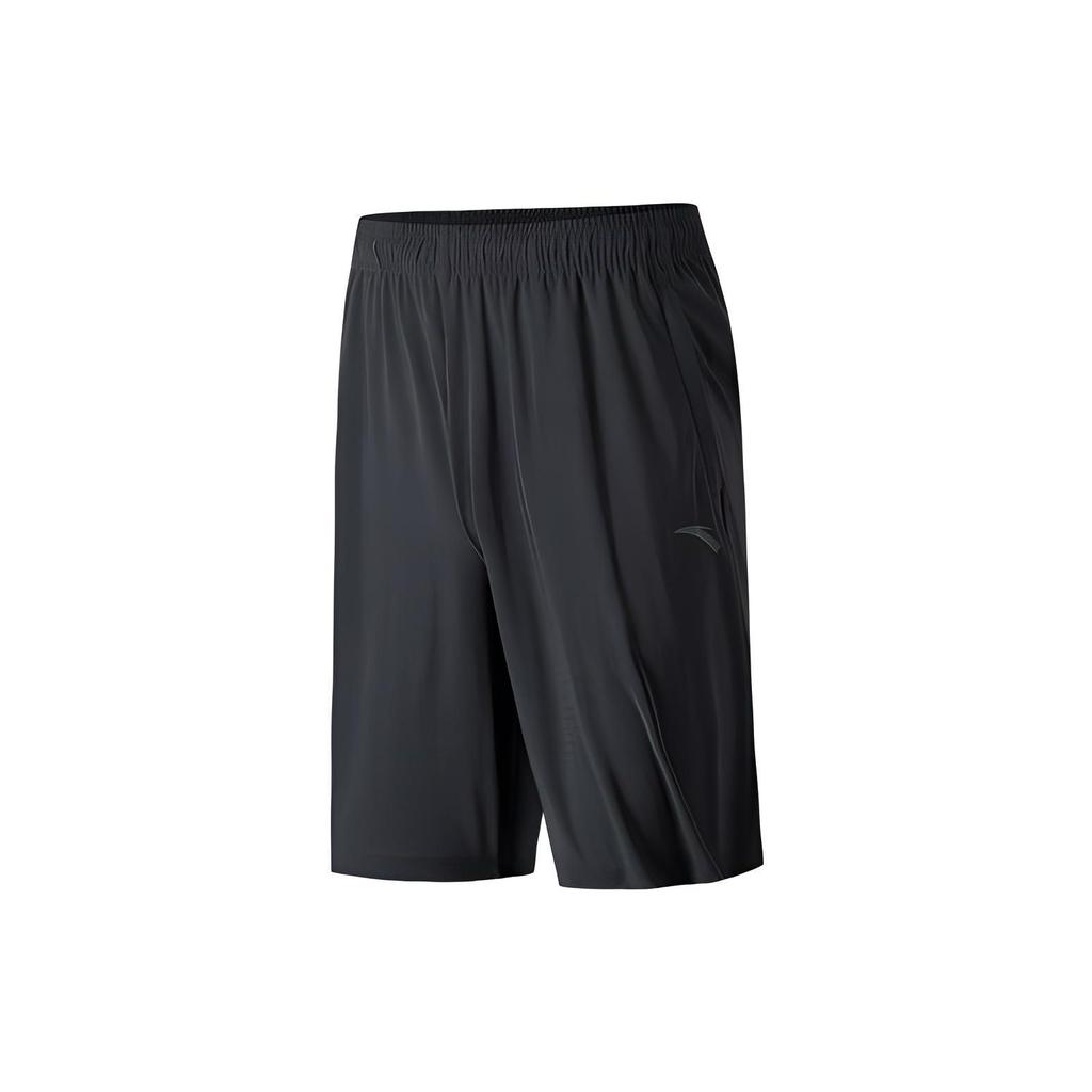 Anta Solid Logo Print Elastic Waist Straight Shorts Men Bottoms Black 152227345-1