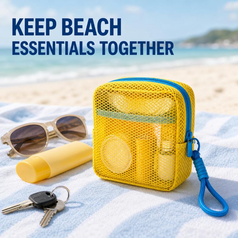 Kleine Netz-Strandtasche Klare Kosmetiktasche mit abnehmbarem Handgelenkband Reise-Organizer für Sonnencreme Schlüssel Kabel