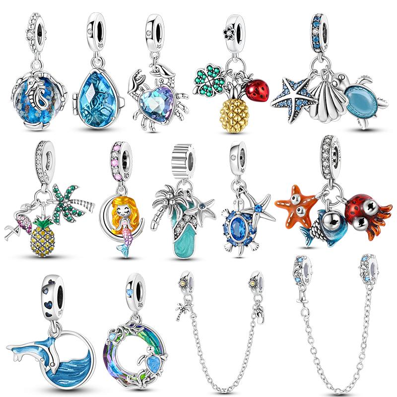 Copper Summer Sea World Charm Pendant Beads Fit Original Bracelet Neckalce For Women Jewelry Making