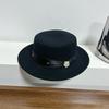 Autumn and Winter New Exquisite Rhinestone Flower Decoration Wool Top Hat Female Hepburn Style Black Flat Top Hat French Jazz Hat