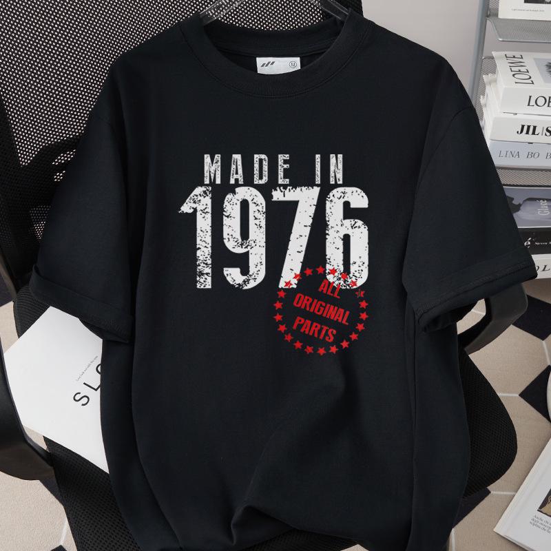 50th Birthday 1976 Theme Loose T-shirt - High Quality 260g Pure Cotton, Short Sleeve, European & American Style