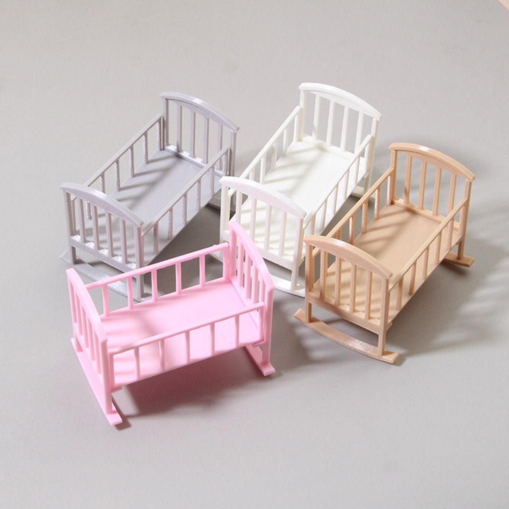 Miniature Dollhouse Baby Bed 1:12 Mini Baby Crib Rocking Bed Model Dollhouse Furniture