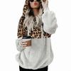 Casual Loose Plush Patchwork Hoodies Women Zipper Tops Long Sleeve Drawstring Hooded Warm Sweatshirt with Pockets