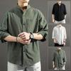 Men's Loose Fit Cotton & Linen Three-Quarter Sleeve Chinese Style Shirt