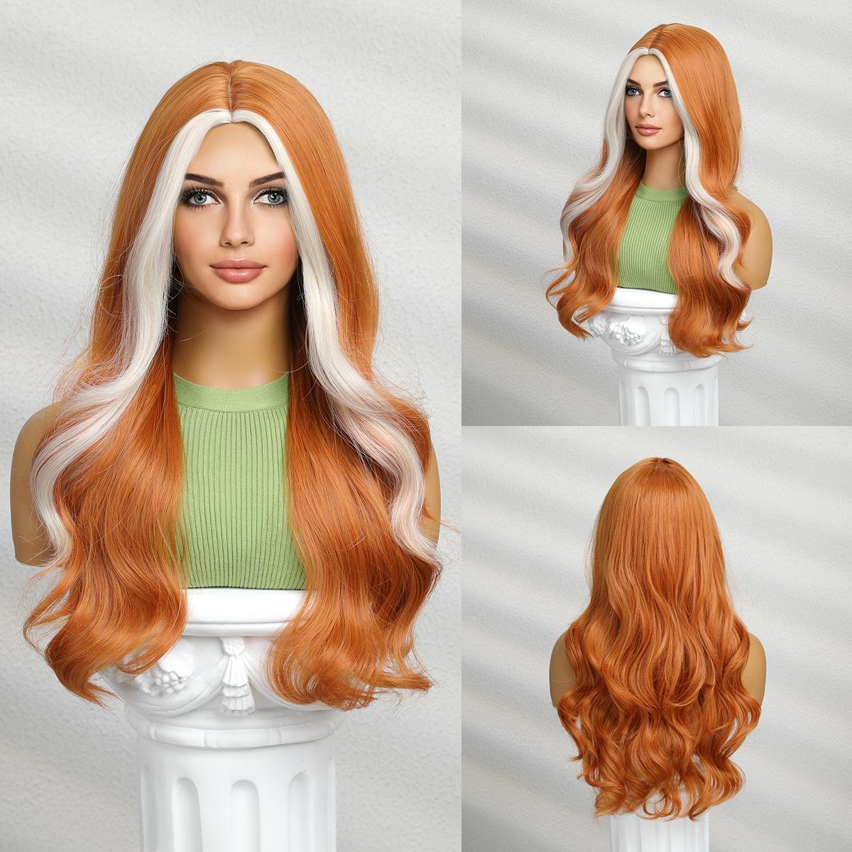 

LOUIS FERRE Кудрявые синтетические парики для женщин, оранжевые, рыжие, длинные волнистые волосы, парики для косплея с челкой, натуральный поддельный парик для вечеринки на Хэллоуин