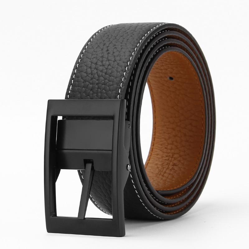 

Ремень с пряжкой-пином из личи Мужской ремень из натуральной коровьей кожи первого слоя Модный повседневный ремень 110-130CM