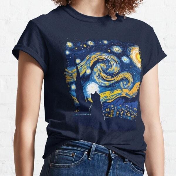Cat Starry Night Van Gogh Classic T-Shirt XXL