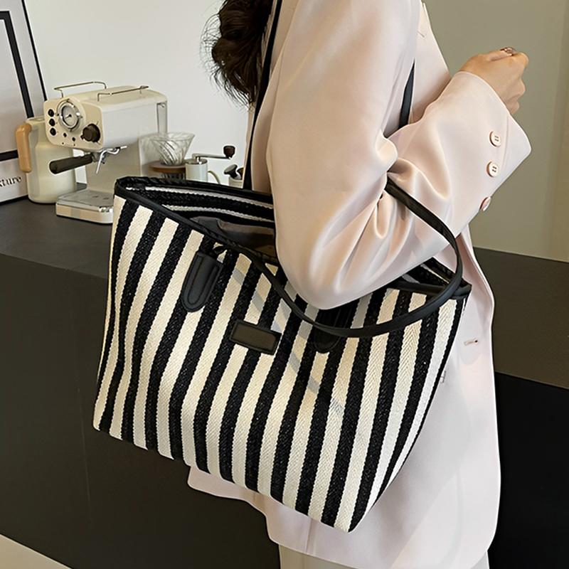 Striped Large-Capacity Casual Bag Spring And Summer Versatile Ins Foreign Style Shoulder Underarm Bag Going Out Tote Bag