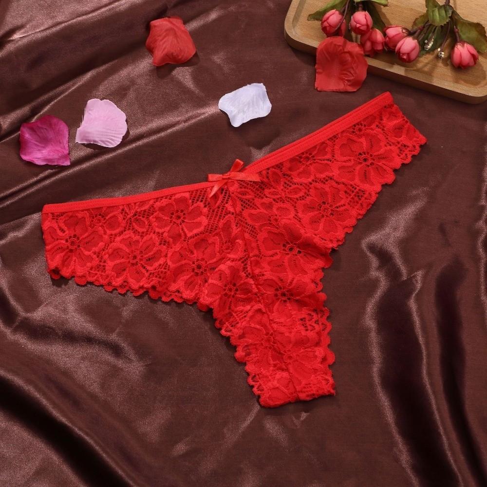 Thin Floral Lace Seamless Panties Bow Thong Flower Underwear for Women Cotton Crotch Transparent Mesh Lace Briefs Daily