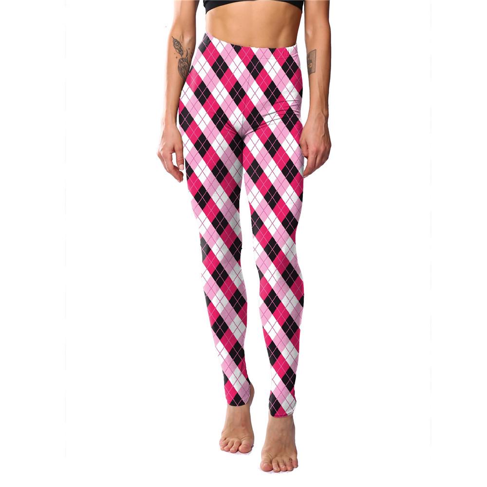 European & American Striped Plaid Print Slimming Nine-Point Plus Size Leggings