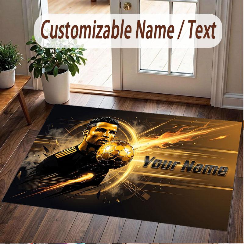Custom Rug Cristiano Ronaldo Pattern Print Name Text Soft Non‑Slip Floor Carpet for Home Indoor Decoration