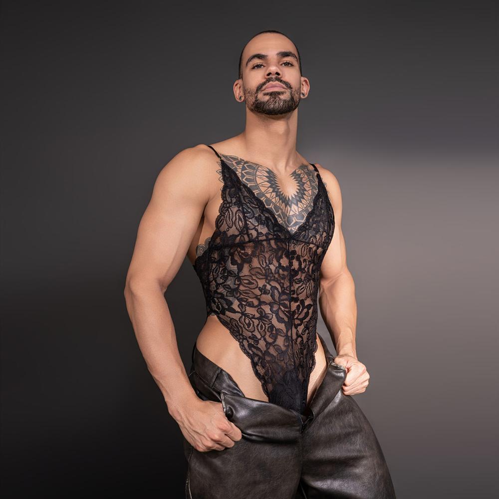 Canotta Sexy da Uomo in Pizzo Body ad Alto Taglio Gilet Lucido Oleoso Body Trasparente Perizoma Collant da Cameriera Canotta Elastica Leotard