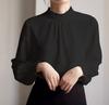 Women's French Style Ruffle Mock Neck Long Sleeve Blouse Elegant Office Commuter Shirt Layering Top For Spring