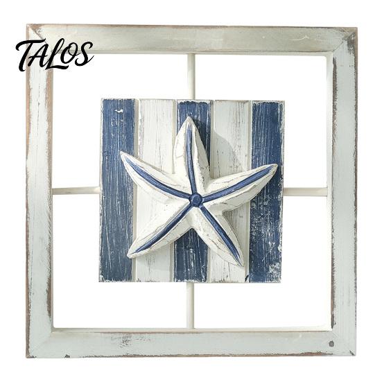 Hollow Relief Wall Sculpture 3D Beach Wooden Frame Art, Coastal Style Starfish/Conch/Shell Decor, Ocean Bathroom Art Decor Inspired Mount for Bedroom