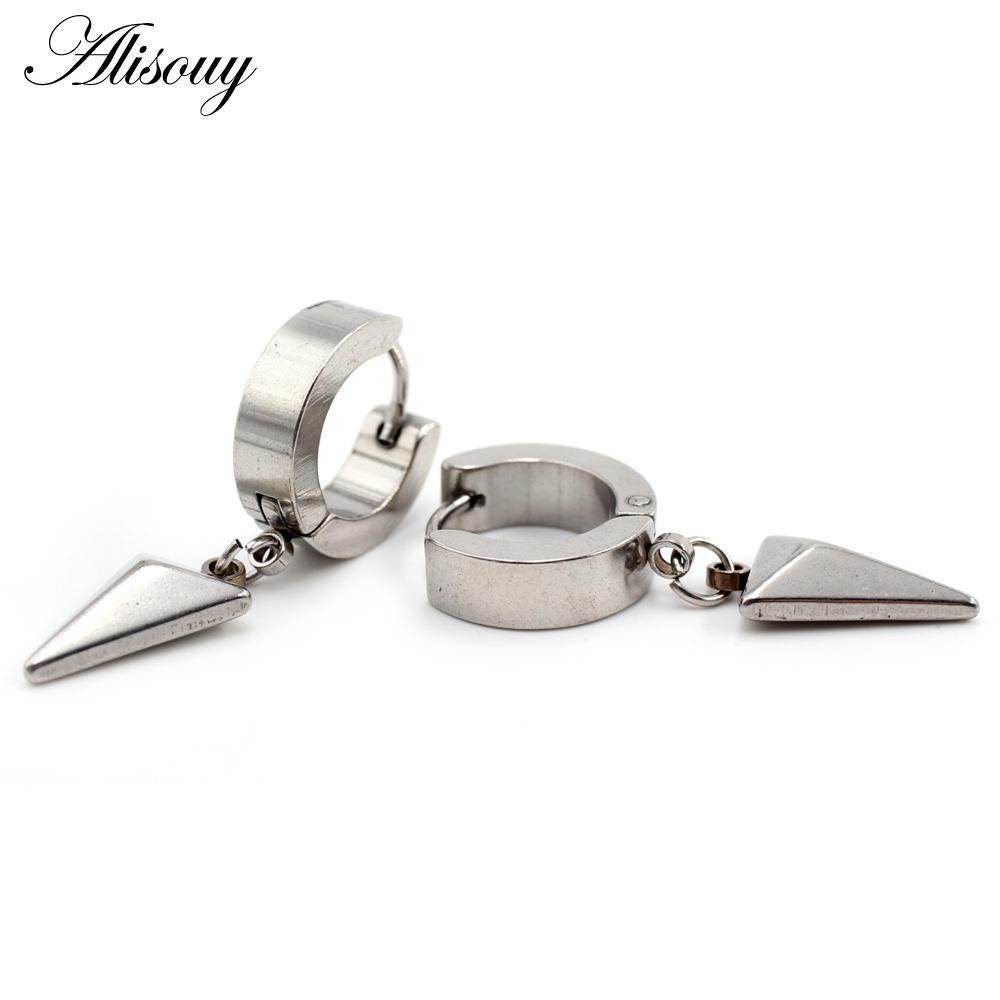 Alisouy 2pcs Stainless Steel Stud Huggie Hoop Earrings for Women Men Triangle Dangle Earrings Punk Hiphop Style Goth Earrings