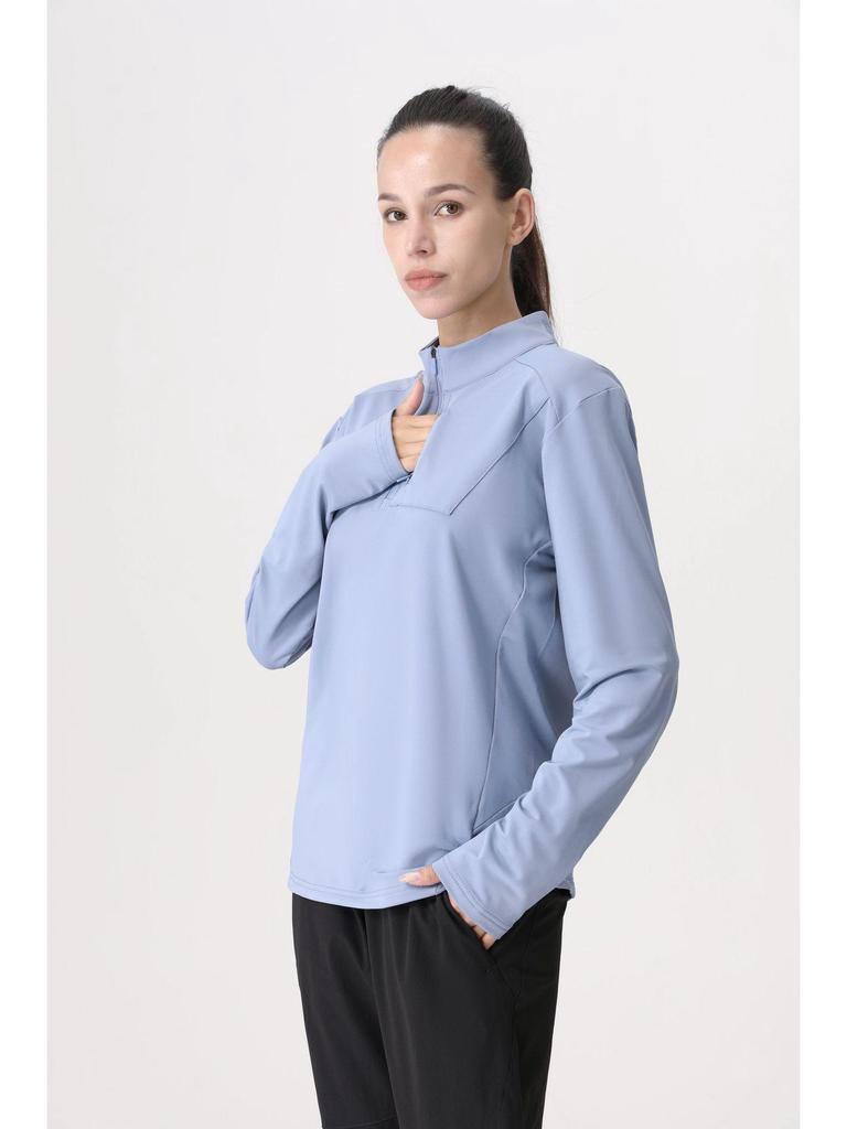 Tsuta City Herren Schnelltrocknendes Langarm-Lauf- und Radsport-T-Shirt mit halbem Reißverschluss