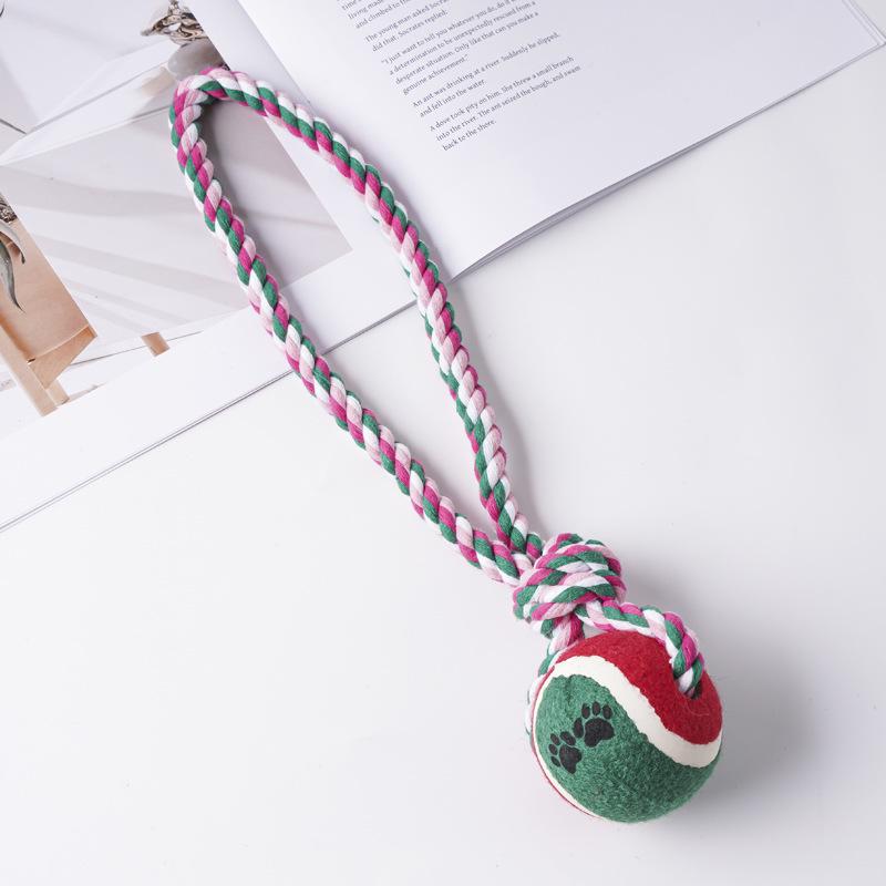 

Dog Cotton Rope Toy with Handle & Double Tennis Balls for Molar Relief & Self-Play – Ideal for Corgis & Golden Retrievers