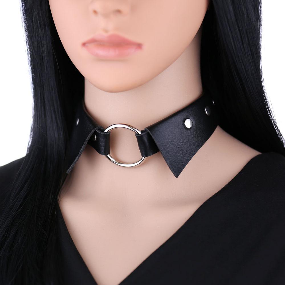 O-ring PU Leather Choker, Shirt Collar Style Punk Statement Clavicle Neck Chain