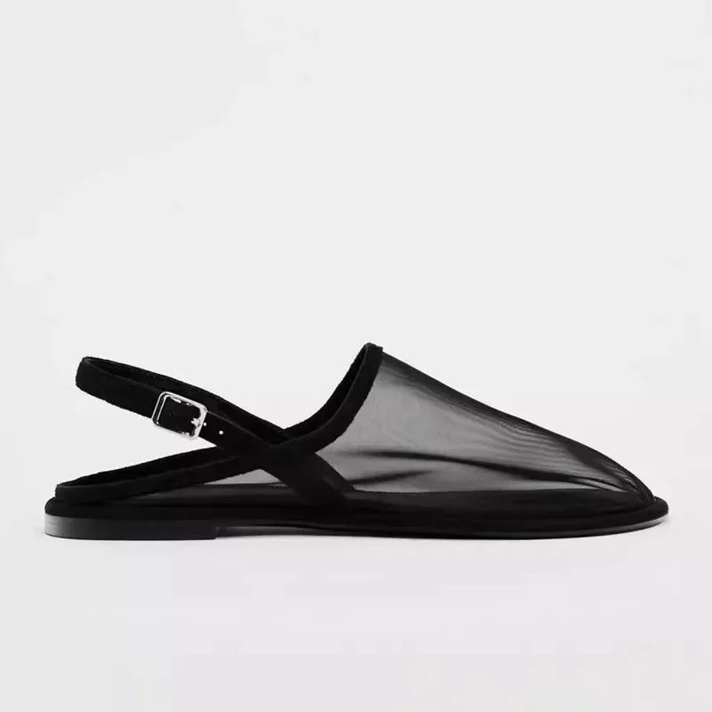 Fashion New Luxury Brand Designer Flat Sandals Women Fashion Back Trip Strap Sandalias Mesh Breathable Summer Casual Slides Mules Shoe
