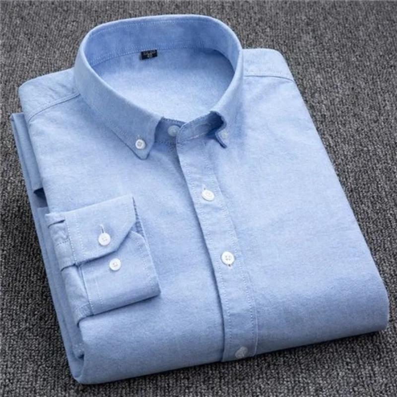 S-6XL Oxford Shirts for Men Long Sleeve Pure Cotton Solid Stripe Leisure Embroidered Horse Streetwear Business Plain Office 6XL