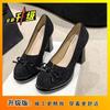 10Cm high heels women's round head single shoes 2025 spring new fashion bow thick heel waterproof table temperament advanced sense