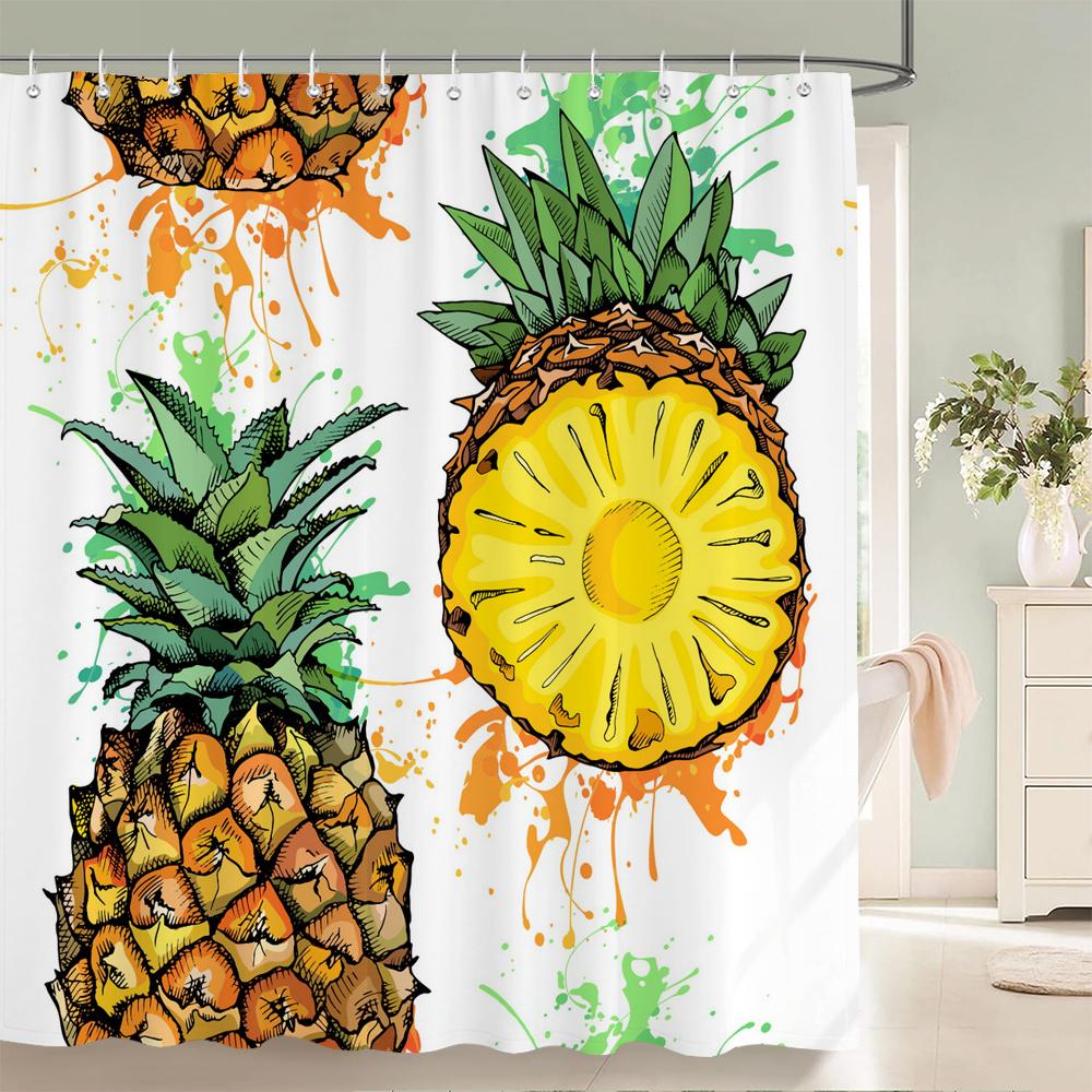 Frucht Duschvorhang Orange Banane Pfirsich Wassermelone Muster Niedliche Kinder Badezimmer Deko Polyester Stoff Wasserdicht Badevorhang