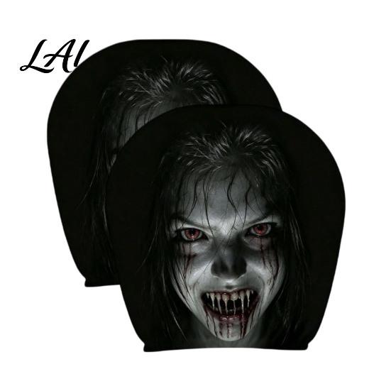 Soft Polyester Headrest Slipcovers 2Pcs Halloween Car Covers Creepy Ghost Face Seat Customized Auto Interior Styling Protector Breathable Decor for