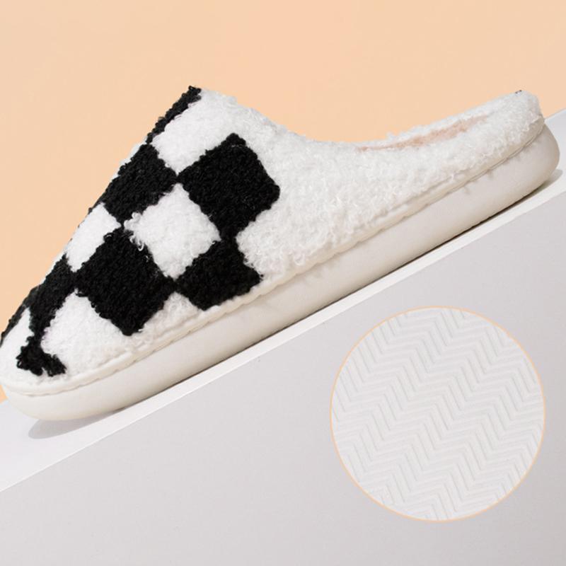 Fashion Fashion Mixed Color Plaid Cotton Slippers Women Comfort Soft Sole Plush Home Slides Woman 2025 Indoor Non Slip Fluffy Slippers