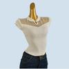 Online Red New Chinese Style Buckle National Style Top Women Design Sense Niche Mesh Patchwork Short Sleeve Stand Collar Knit