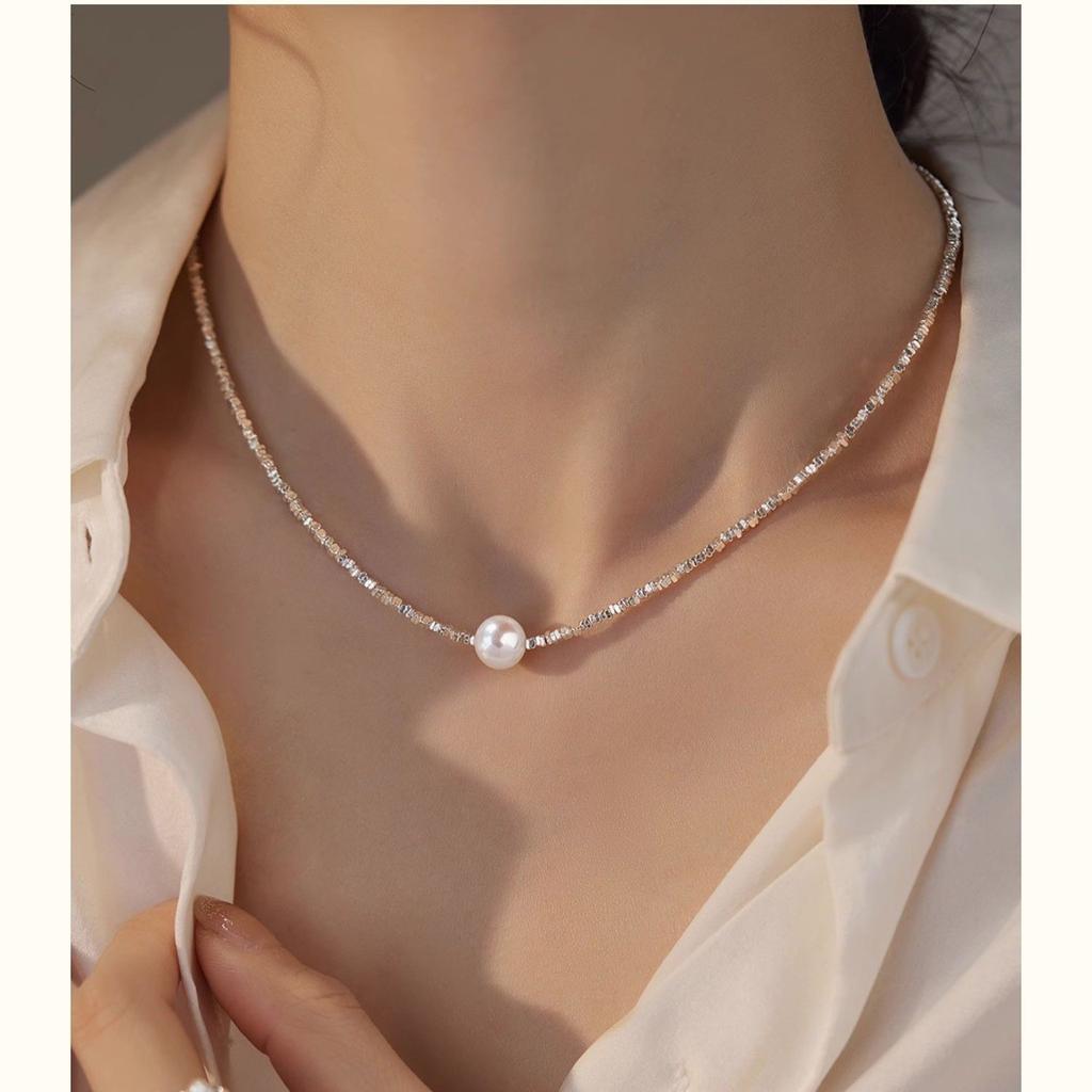 Shredded Metal Pearl Necklace, Niche Personality, Simple and Versatile Temperament, Neck Chain, Collarbone Chain