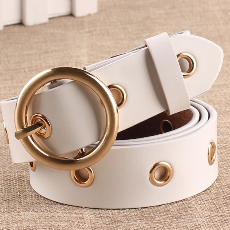 Round Buckle Cowhide Ling Hole Wide Belt Women's Versatile Decorative Casual Trouser Belt Belt with Skirt Korean Version