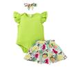 Newborn Infant Baby Girls Fly Sleeve Romper Floral Skirt Hairband Outfits Sets