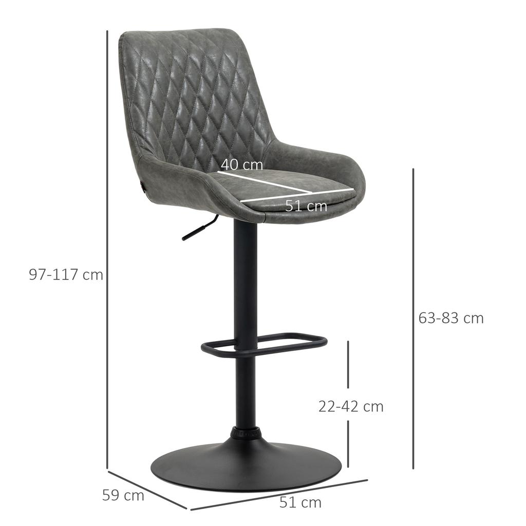 Bar Stool Kitchen Stool Designer Stool, Height-Adjustable, with Footrest, 51 cm x 59 cm x 117 cm, Dark Gray + Black